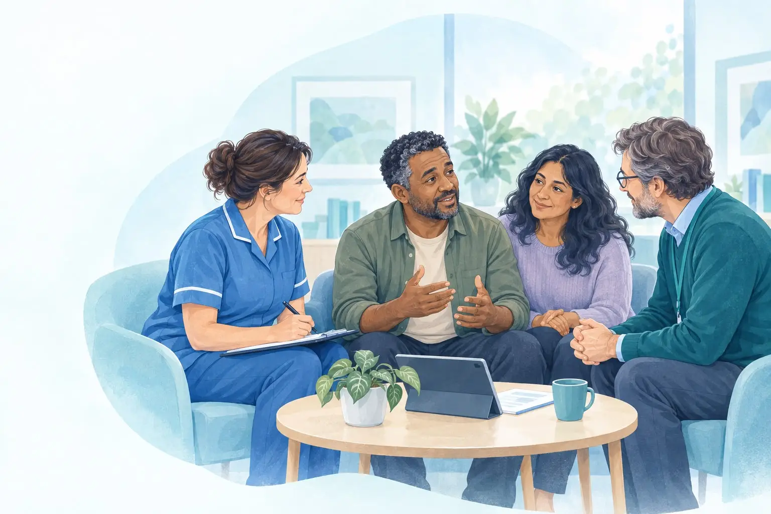 Collaborative discussion between clinicians and adults in a healthcare setting